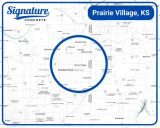 Concrete services area map for Prairie Village and surrounding neighborhoods